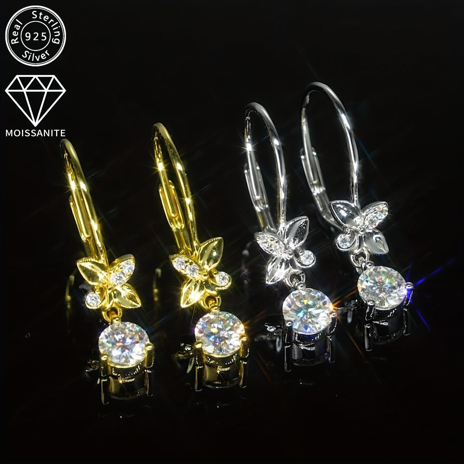 Ushbu 925 Silver sirg'alar 5mm x 2 dona va 1.3mm x 6 dona o'lchamdagi Moissanite toshlaridan iborat. Umumiy karat og'irligi 0.53ct x 2 dona bo'lib, bu ajoyib va zamonaviy osma sirg'alar hosil qiladi. Ushbu dumaloq sintetik Moissanite sirg'alar.