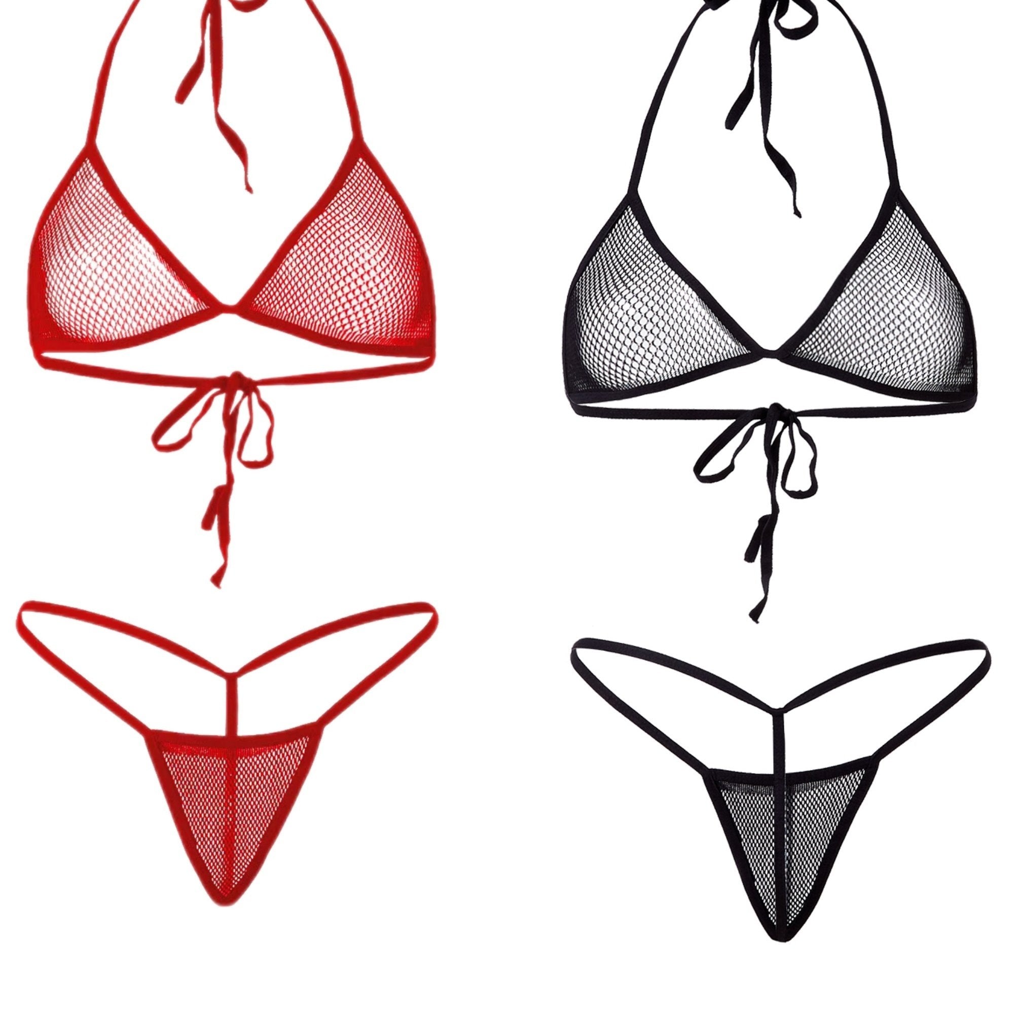 Red Lace Bikini Set with Low Support and Hook Knit Fabric