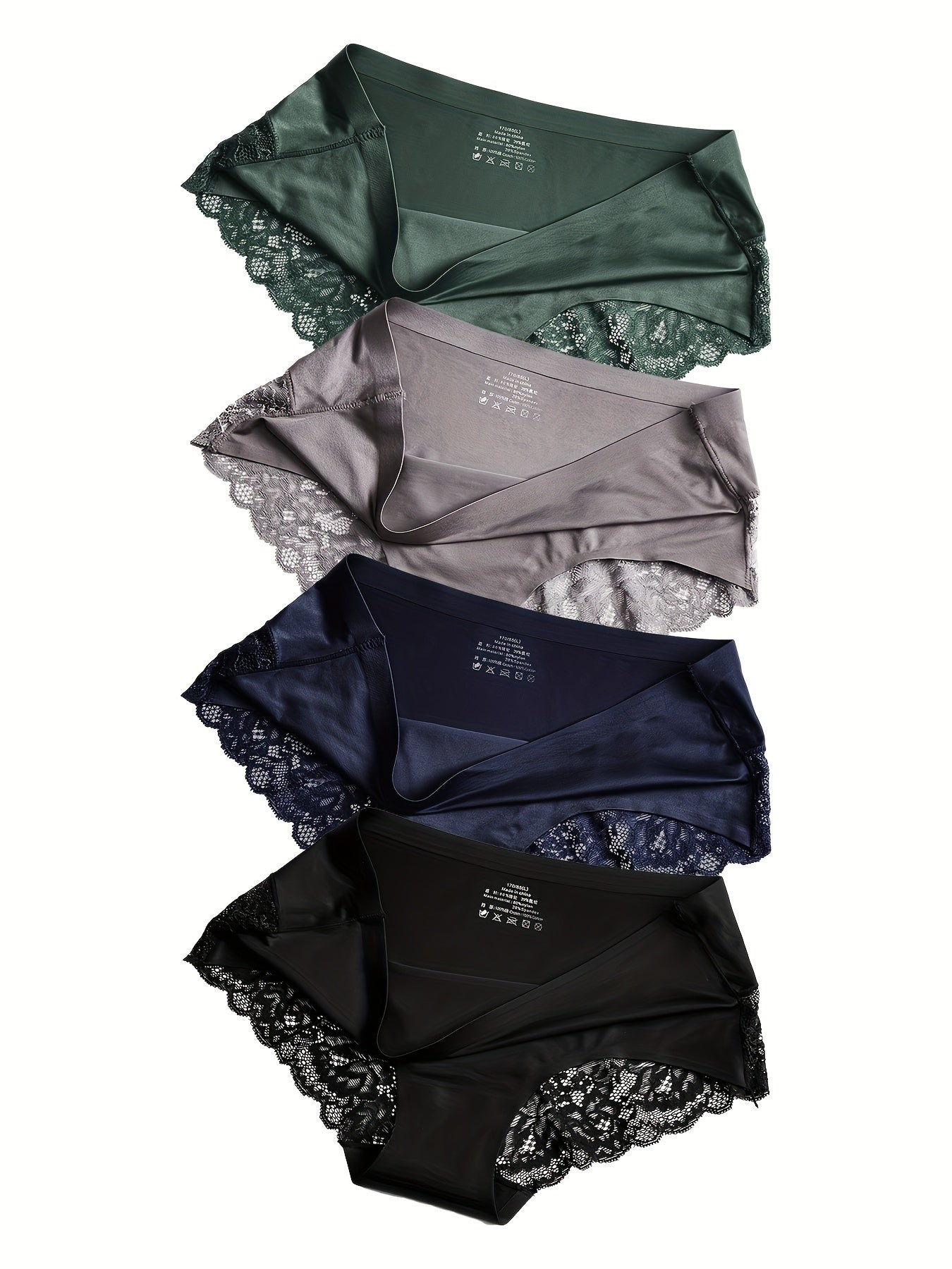 Pack de 4 bragas de encaje para mujer, de tiro medio, con tejido de punto transpirable y color sólido