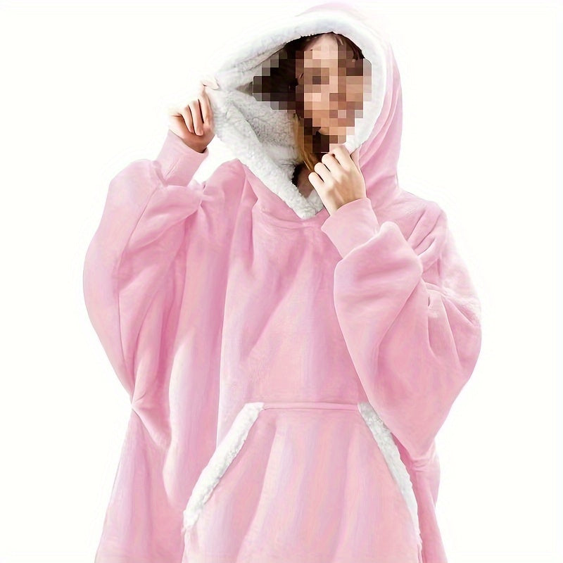 Hooded Sherpa Blanket Loungewear Cozy Wearable Blanket for Cold Weather