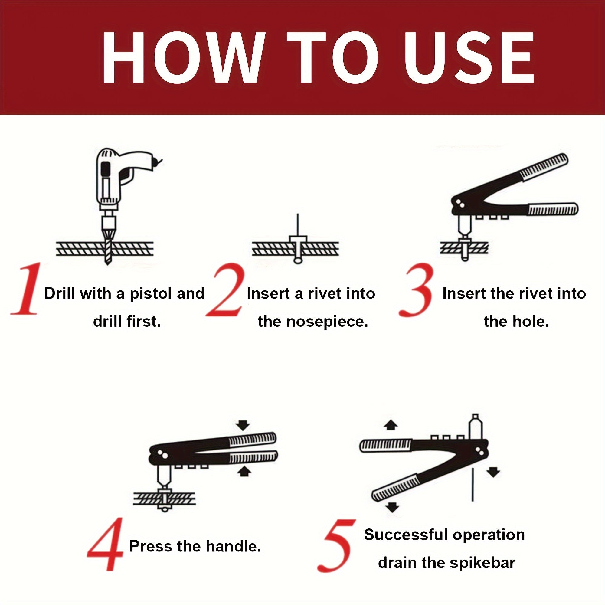 Тяжелый ручной заклепочник с 4 насадками и 120 заклепками для металла, пластика, кожи