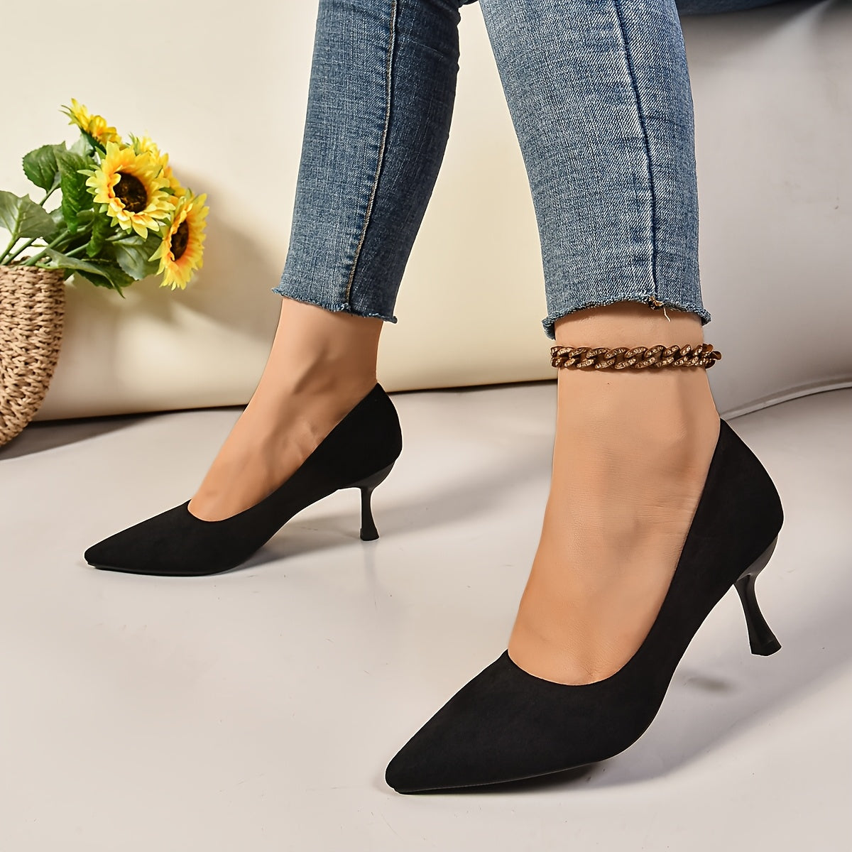 Women's Black Stiletto Heels Leather Elegant Comfortable Work Shoes