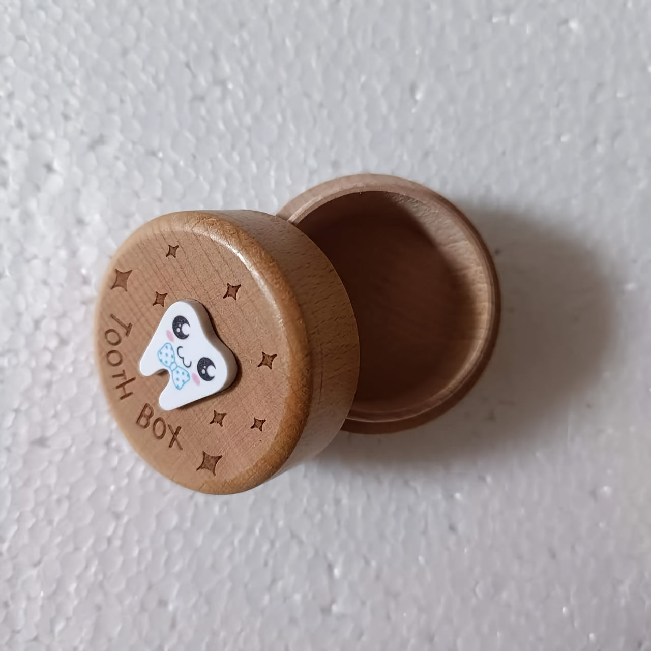 Wooden Tooth Fairy Box for Kids Round Keepsake Gift for Boys and Girls