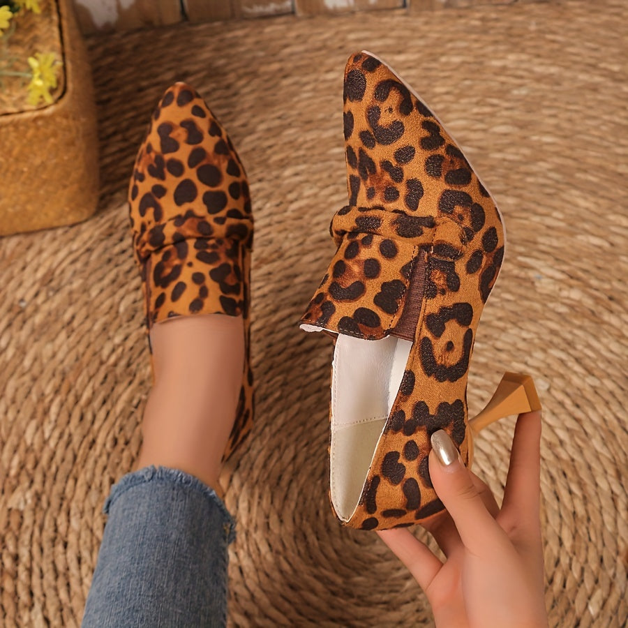 Women's Faux Leather Mary-Jane Heels with Pointed Toe and Chunky Mid-Heel