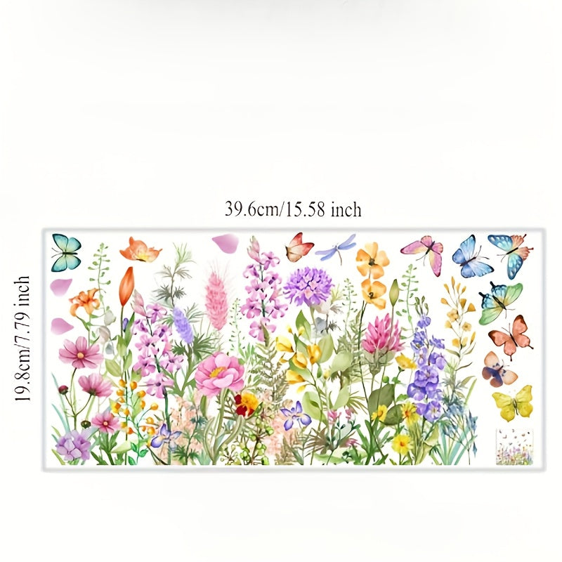 Colorful Art Deco Butterfly and Flower Window Decal for Living Room Bedroom