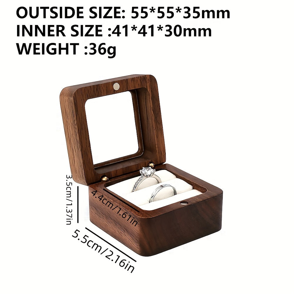 Double Seat Jewelry Box Made of Solid Walnut Wood for Wedding Rings and Proposal Diamonds