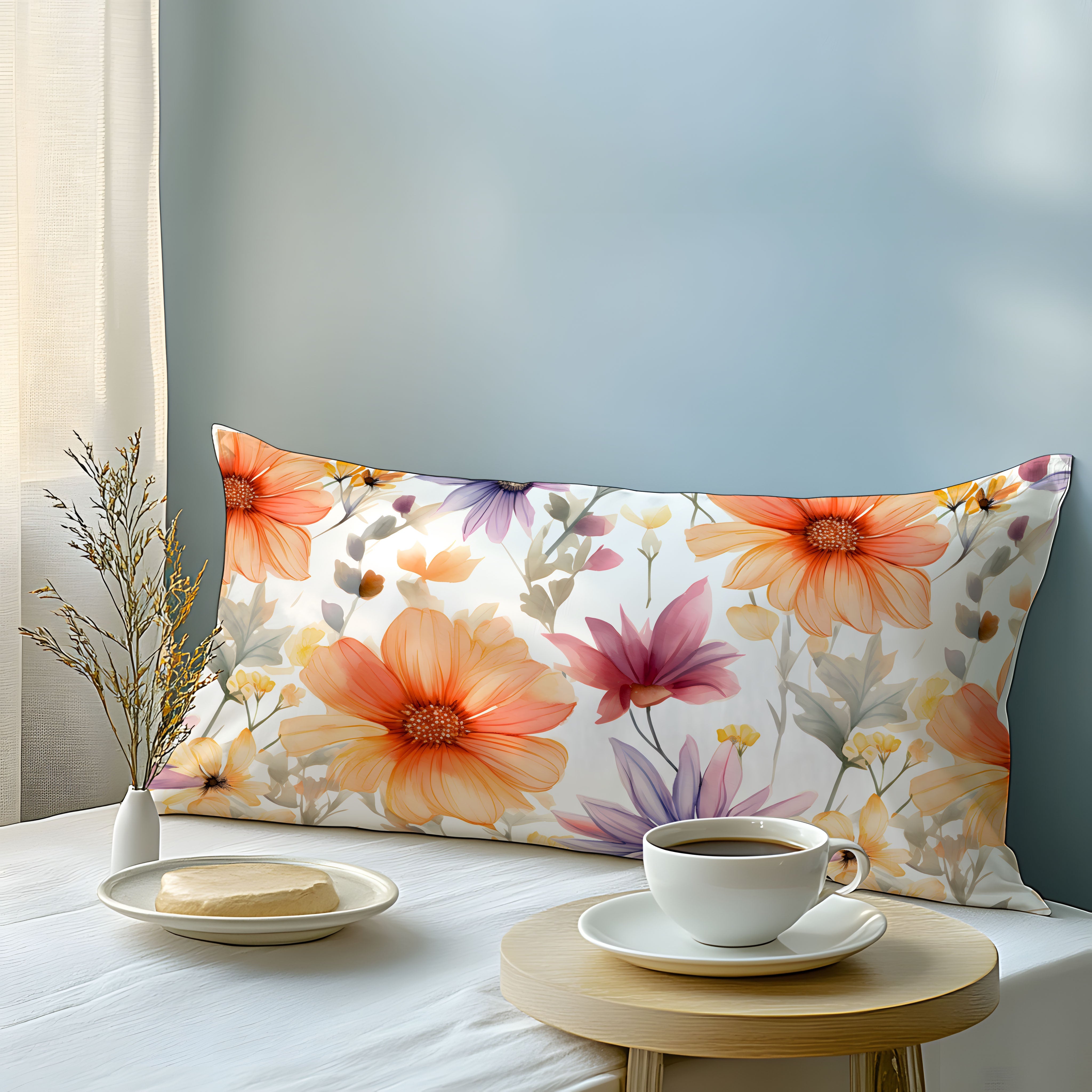 Orange Floral 3D Print Pillowcase Soft Skin-Friendly Fabric Machine Washable Envelope Closure Bedroom Guest Room Hotel