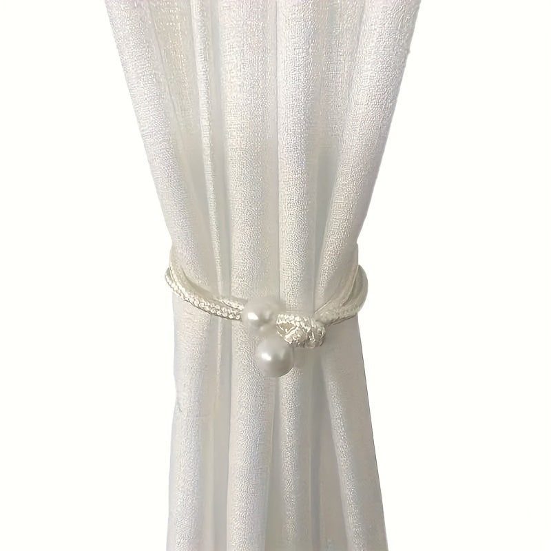 Decorative Curtain Binding Rope with Pearl Accents, 1 or 2 Pieces, Elegant Window Accessory