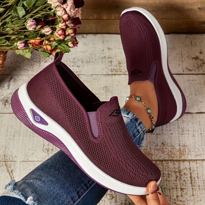 Women's Slip-On Loafers Breathable Mesh Sneakers with Elastic Knit Upper in Multiple Colors