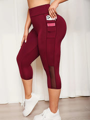 Plus Size High-Waisted Compression Capri Leggings Vibrant Pink Mesh Pockets