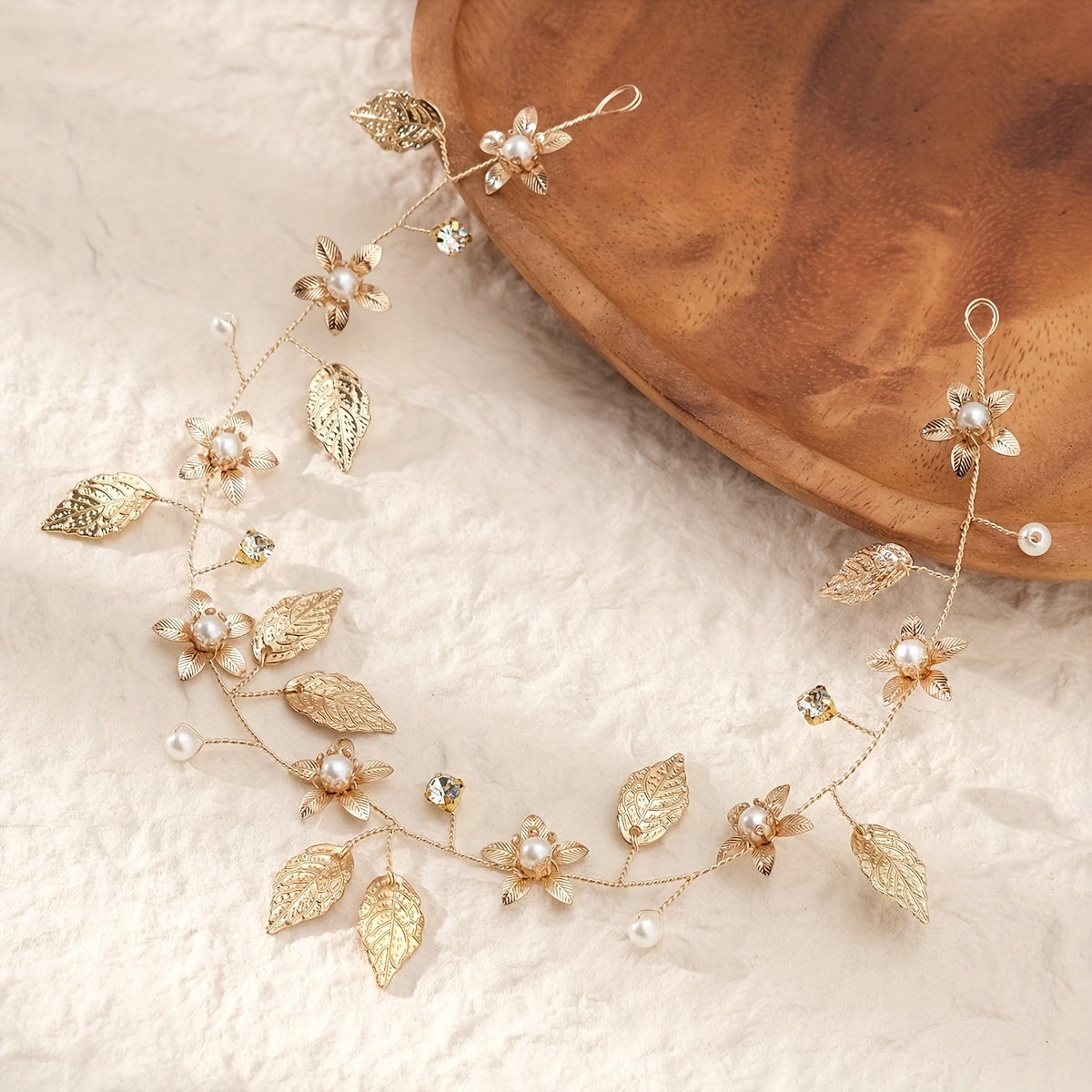 Handmade Hairband with Faux Pearls and Floral Leaf Design