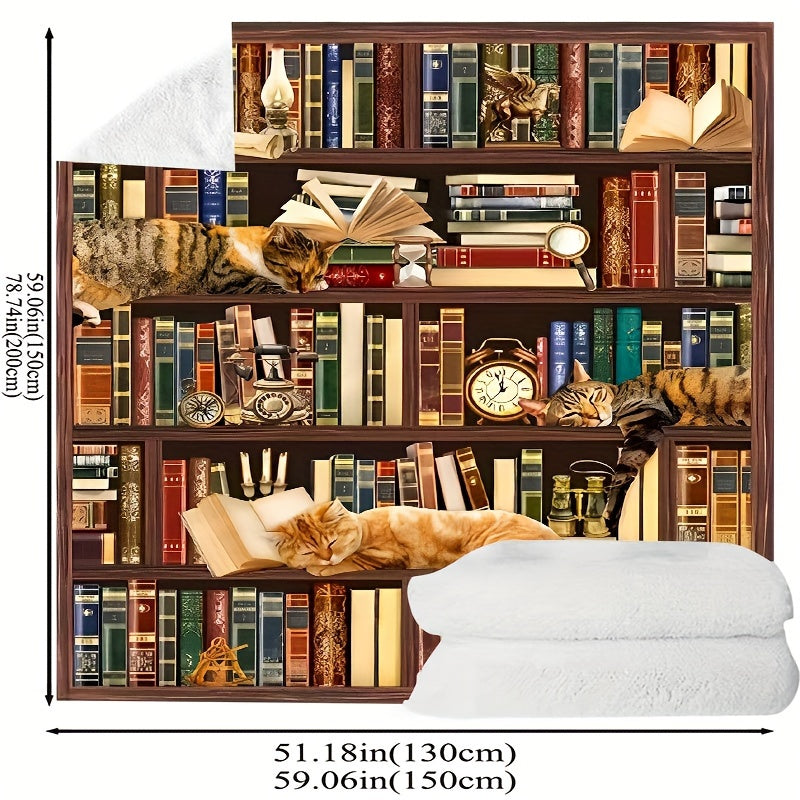 Мягкое фланелевое одеяло с дизайном кота и книжной полки для любителей книг и библиотекарей