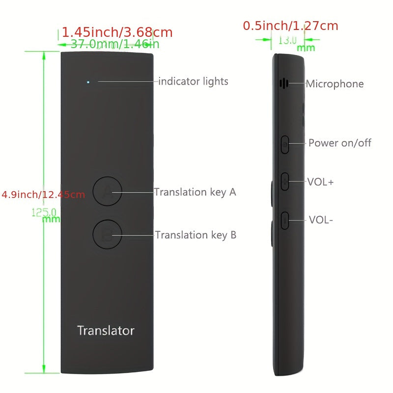 Black Portable Voice Translator Device with 69 Languages, Wireless, Rechargeable
