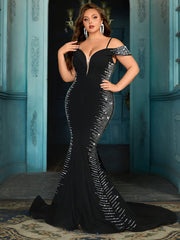 Plus Size Mermaid Evening Dress Spaghetti Strap Floor Length Formal Gown