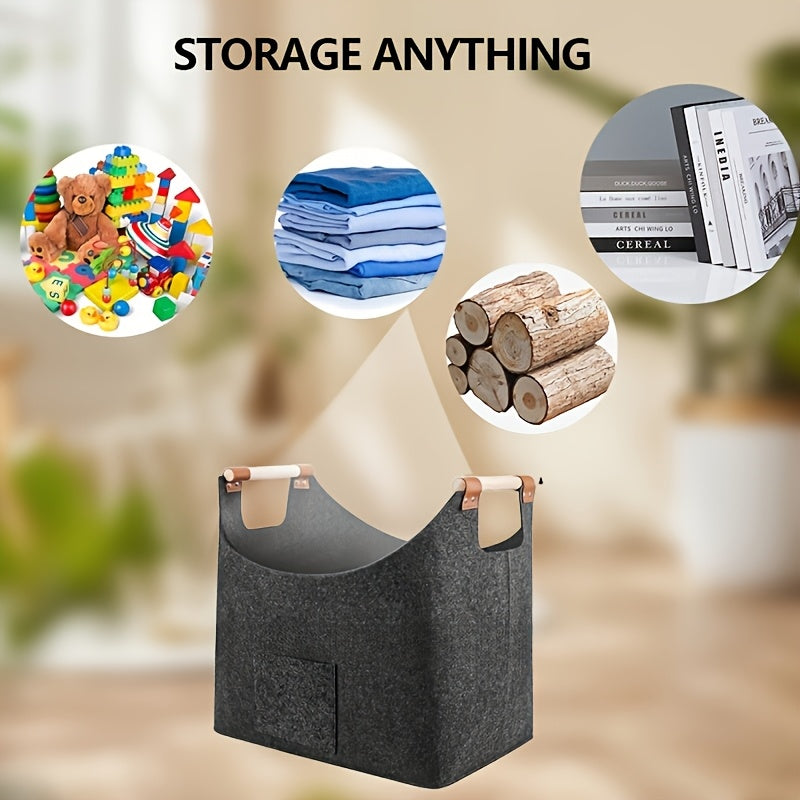 Extra Large Felt Firewood Basket Foldable Storage Bag with Reinforced Handles