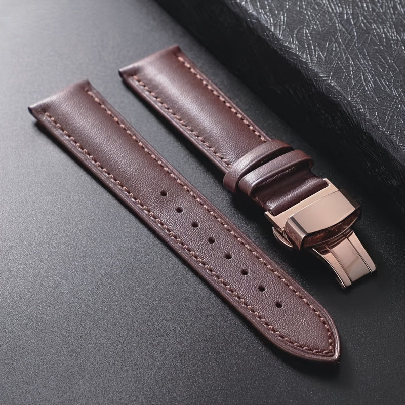 PU Leather Watch Strap with Automatic Butterfly Buckle, Various Sizes for Business or Gift