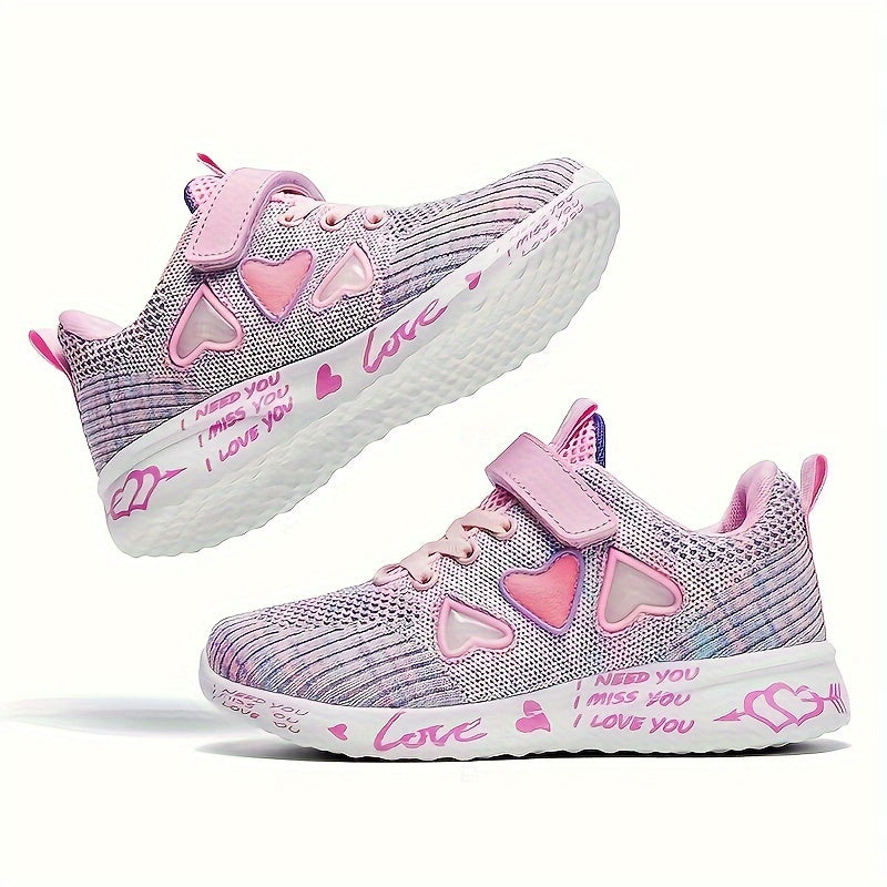 Girls' Breathable Low Top Woven Sneakers with Heart Design for Casual and Running