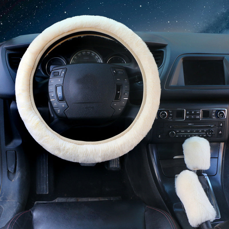 3pcs Winter Fur Plush Steering Wheel Covers Handbrake Gear Shift Fluffy Car SUV