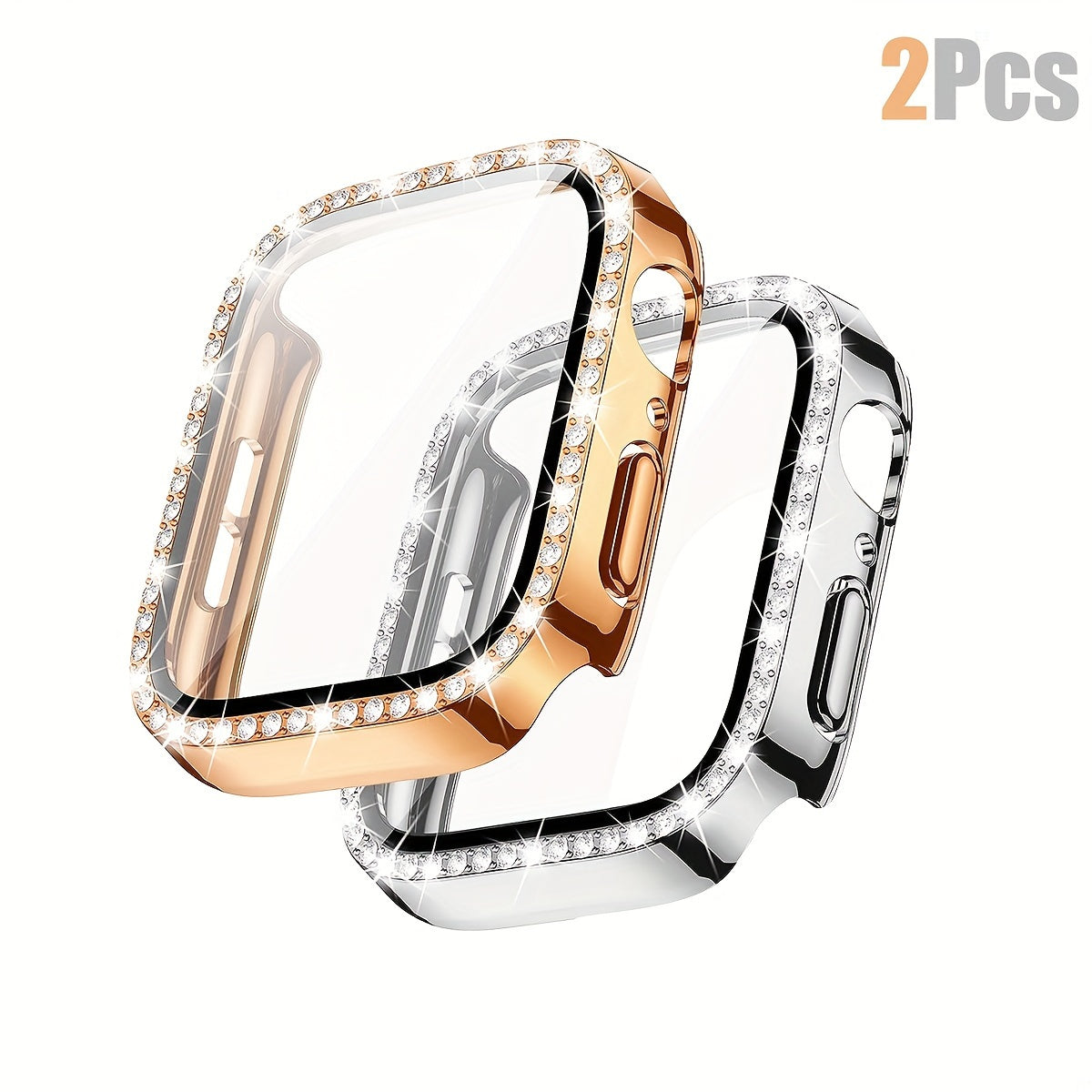 Women's Shiny Diamond PC Watch Shell with HD Hardened Glass Screen Protector for Apple Watch 40mm 44mm 45mm 49mm