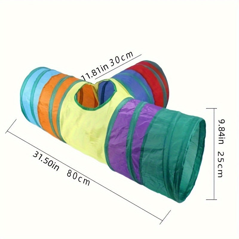 Plaid Foldable Cat Tunnel with Play Ball Durable Polyester Interactive Kitten Toy