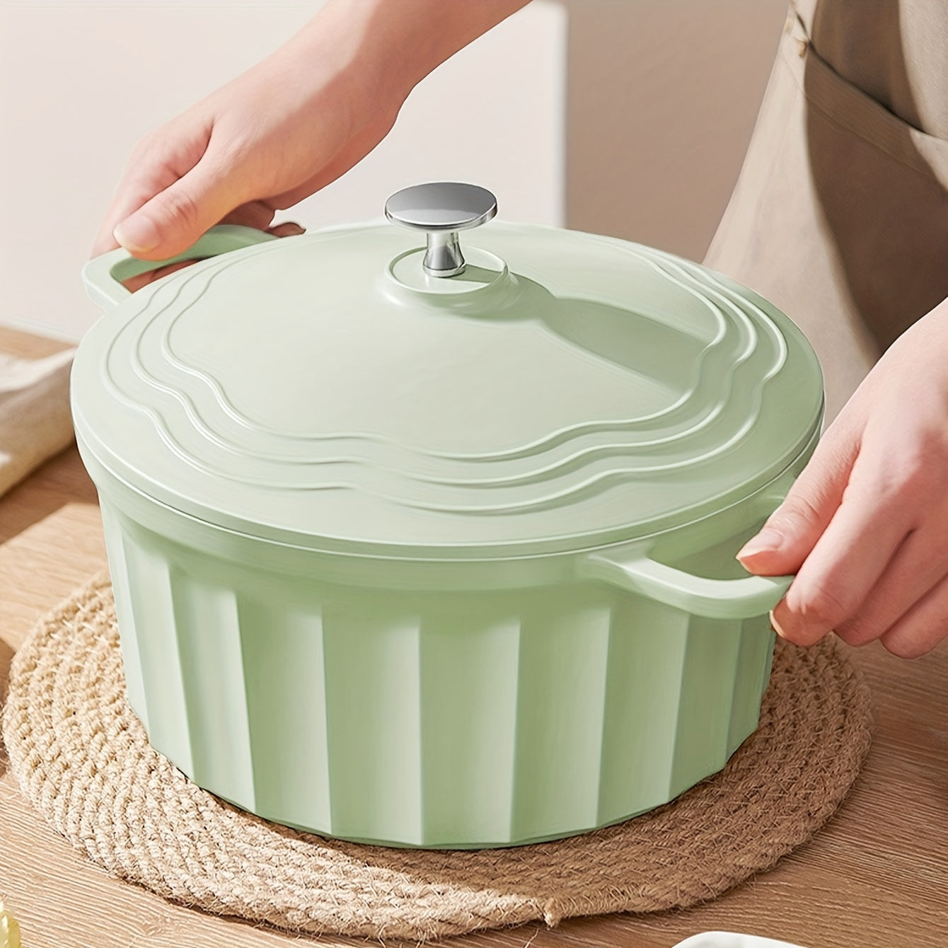 Olla de aluminio con recubrimiento de esmalte antiadherente y tapa, resistente al calor, olla de cocina versátil