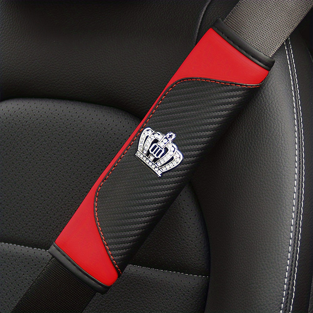 Universal Car Seat Belt Shoulder Pad Premium PU Leather Carbon Fiber Diamond Style