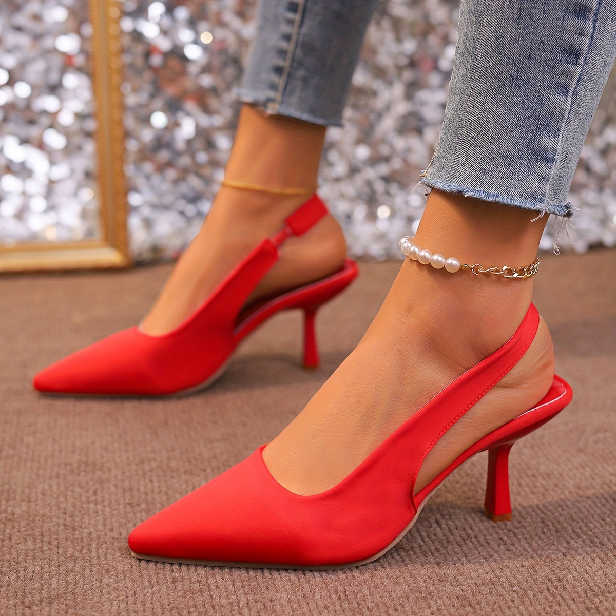Women's Fashion Solid Color Ankle Strap High Heels Open Toe Pumps