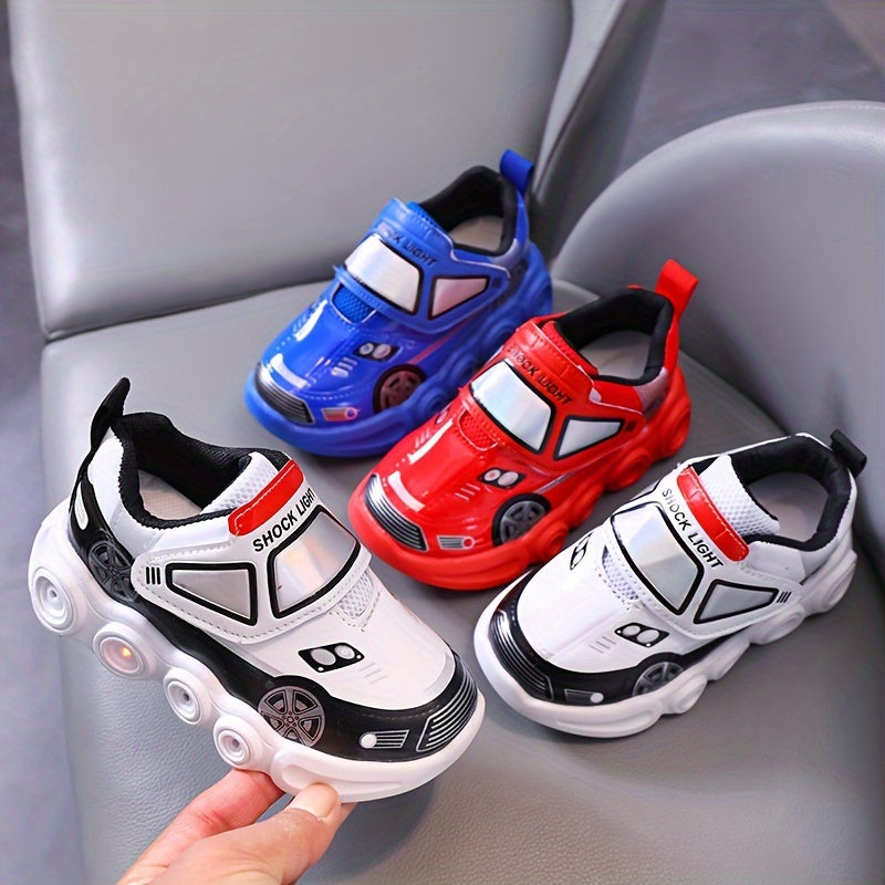 Kids LED Light-Up Sneakers Blue Red Car Design Anti-Slip Casual Sporty Shoes for Boys Girls