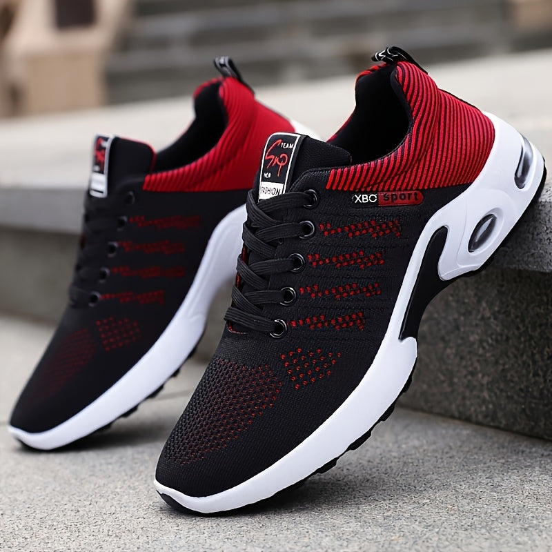 Men's Breathable Knit Sports Shoes All-Season Running Lace-Up Low Top Fabric Upper