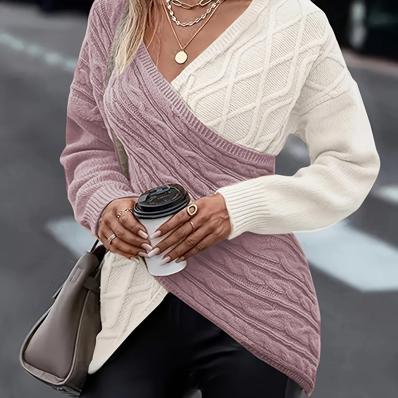 Women's Plus Size Colorblock V-Neck Sweater Long Sleeve Fall Winter