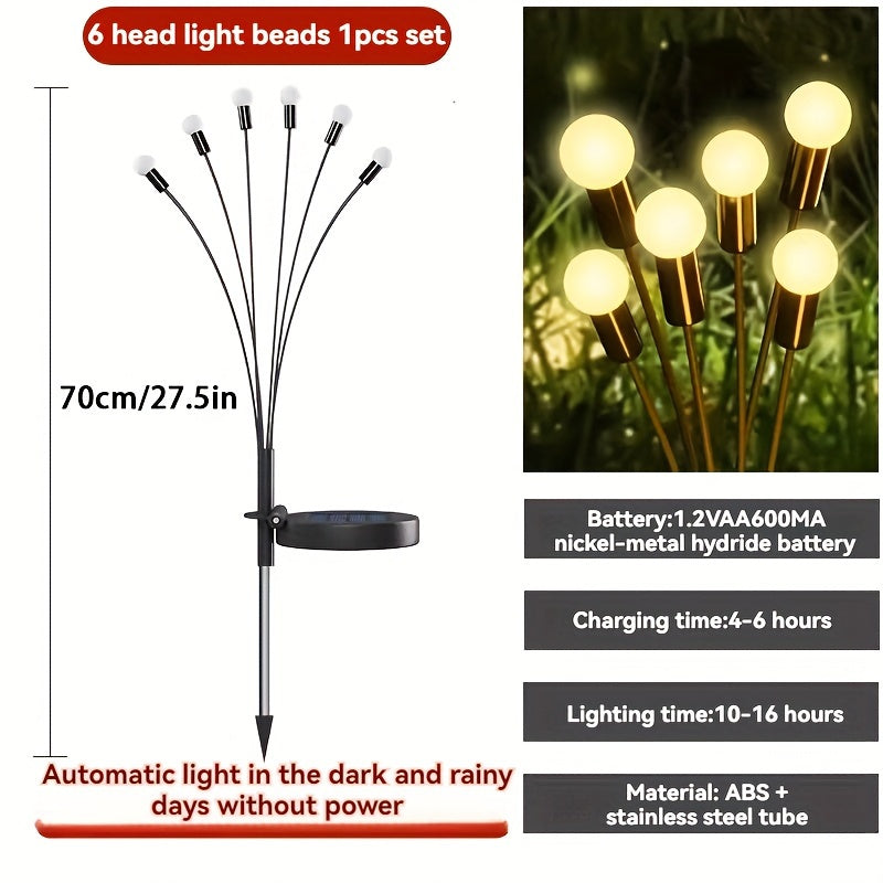 Luces solares de exterior con luciérnagas, 2 modos, 6 LED, decorativas para jardín, camino, cerca, patio, multicolor, blanco cálido