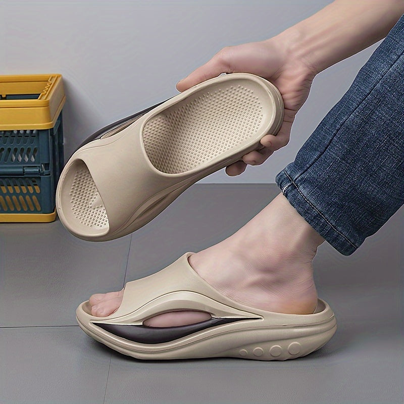 Men's Beige EVA Slides with Arch Support Thick Cushioned Sole Non-Slip Indoor Outdoor Summer