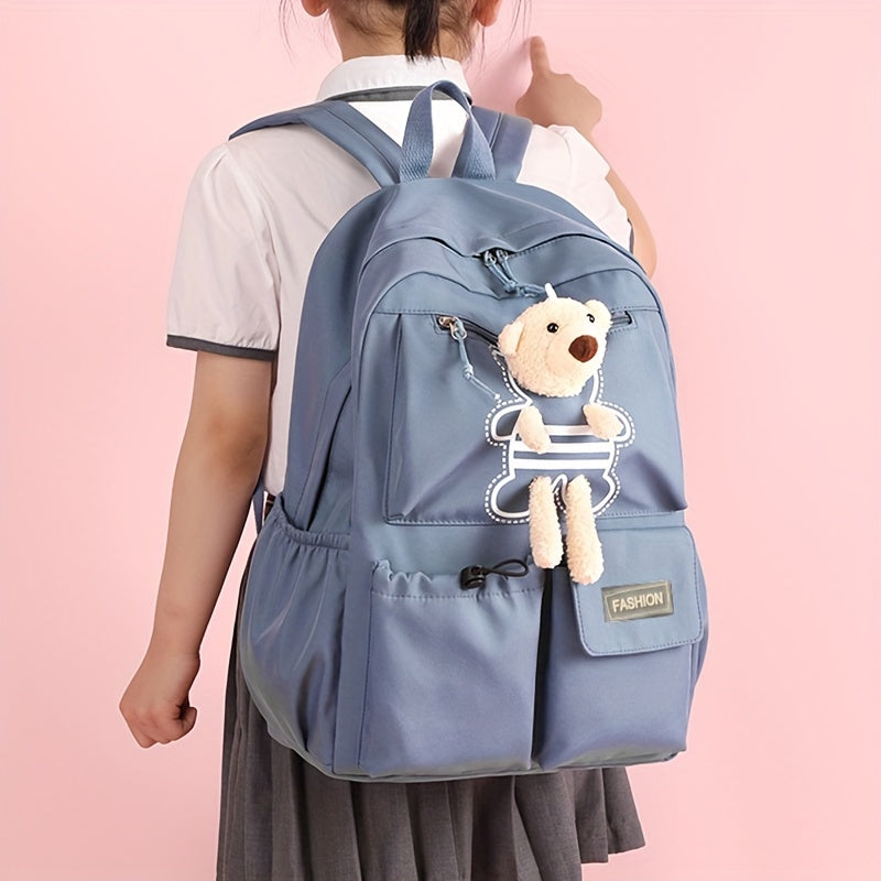 Purple Women's Casual Nylon Backpack with Laptop Compartment and Tassel