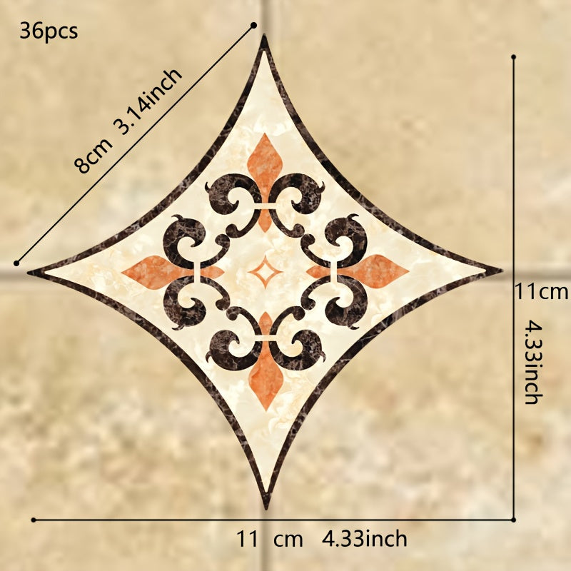 Set of 36 Waterproof Bohemian Tile Stickers for Floors, Self-Adhesive, 11cm Square