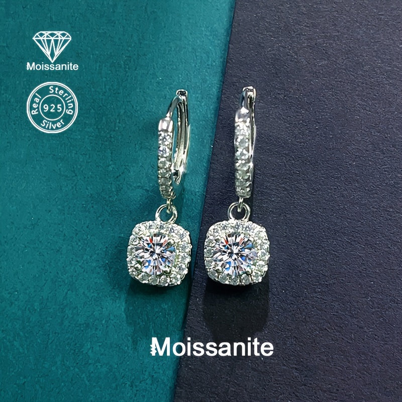 White Moissanite Drop Earrings 1 Carat Sterling Silver Square Pendant Jewelry