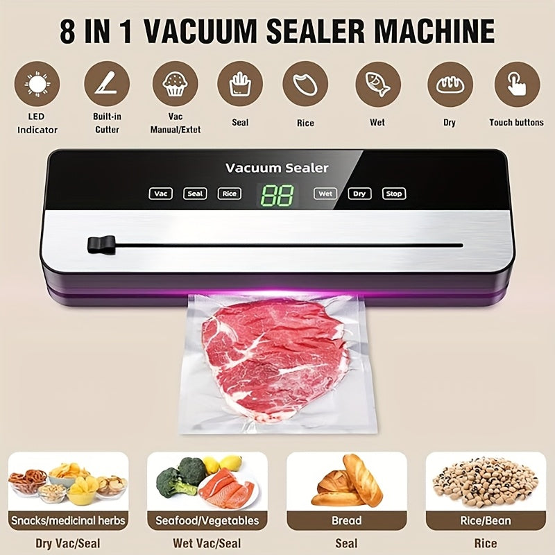 Máquina selladora al vacío con pantalla táctil, envasado de alimentos húmedos y secos, cortador mejorado