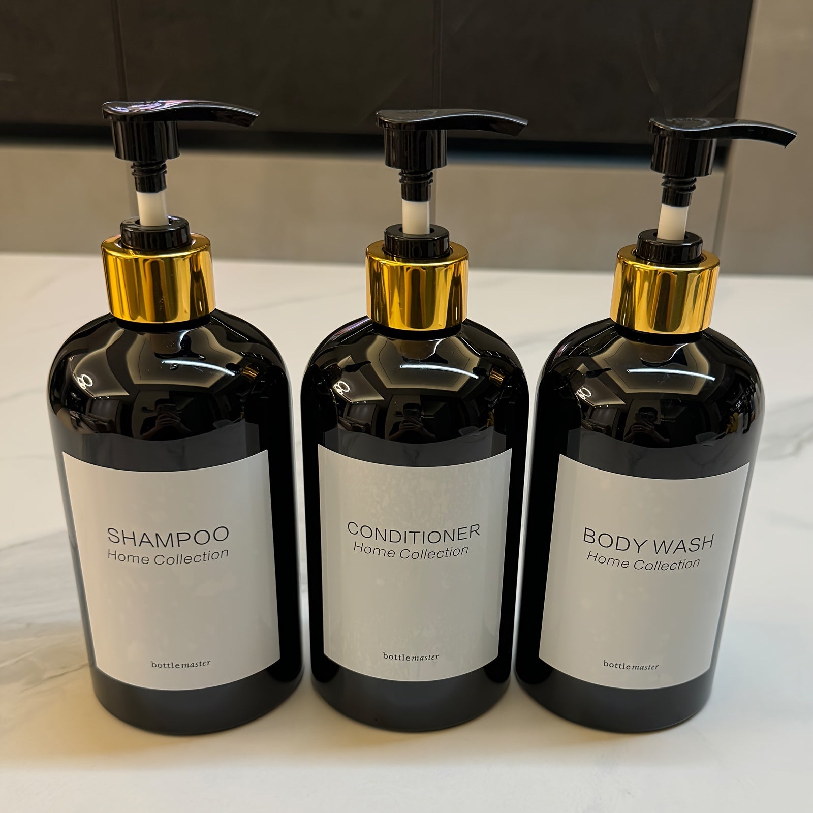 Bamboo Bathroom Dispenser Set with Wall Mount Shampoo and Conditioner Bottles (3 Pack)