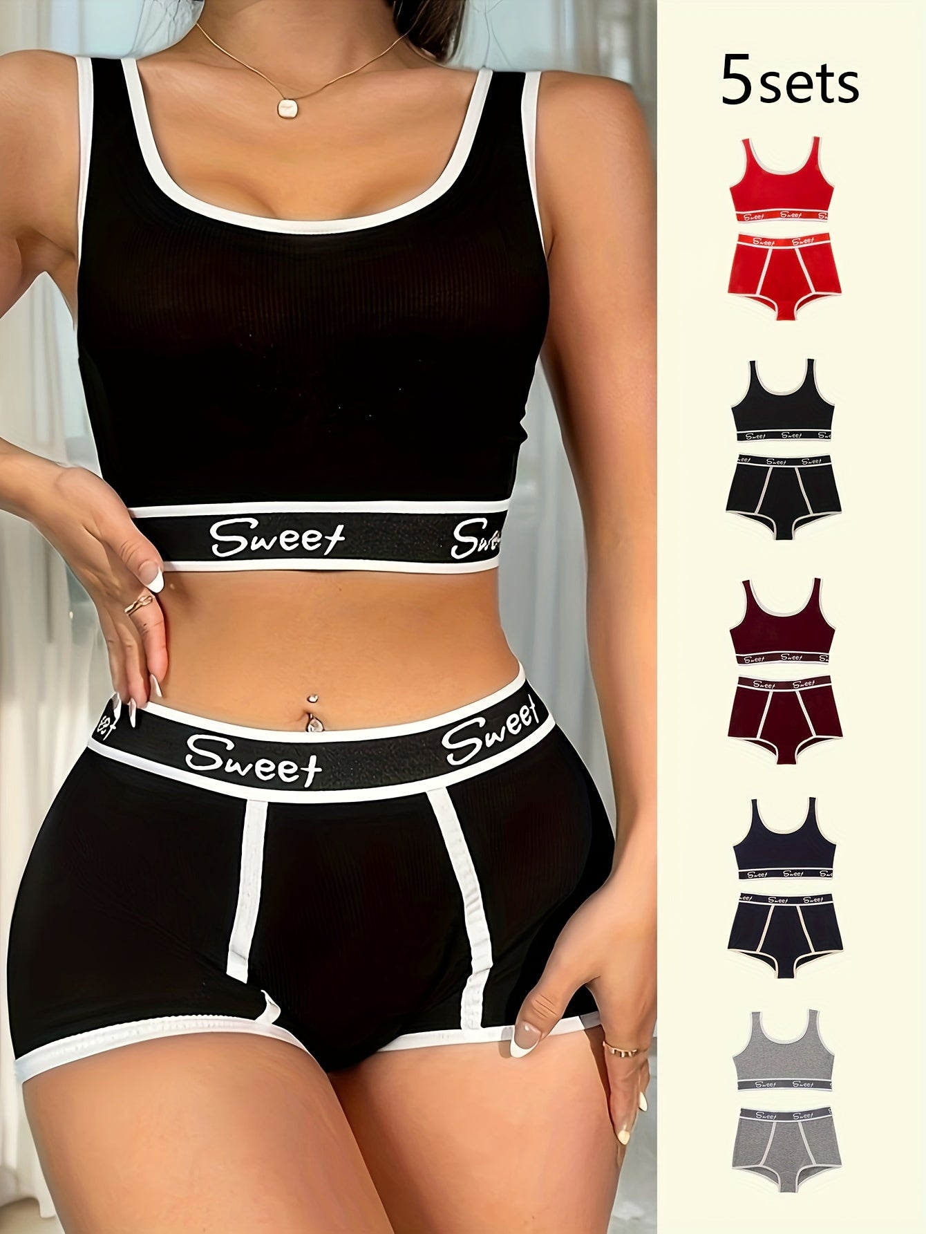 Комплект из 5 дышащих бюстгальтеров с поддержкой спины и трусиков для женщин.