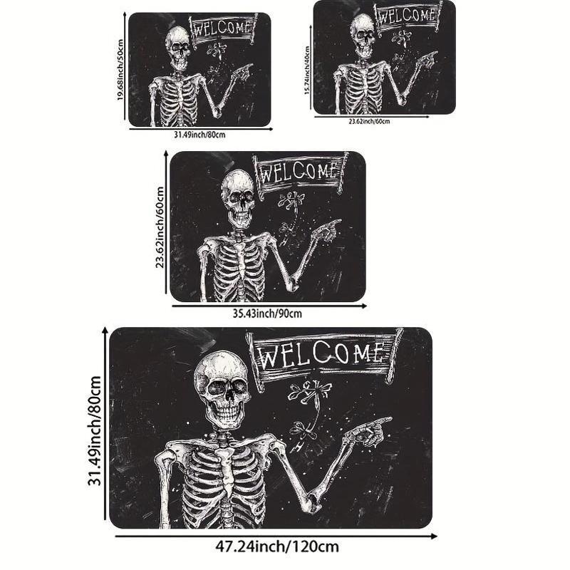 Skeleton Welcome Doormat Indoor Polyester Flannel Rectangle Entryway Mat