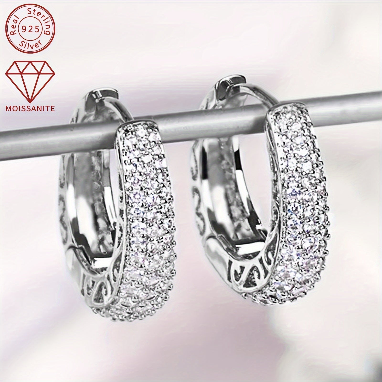Women's Moissanite Earrings 925 Silver with 0.43ct and Patterned Stones