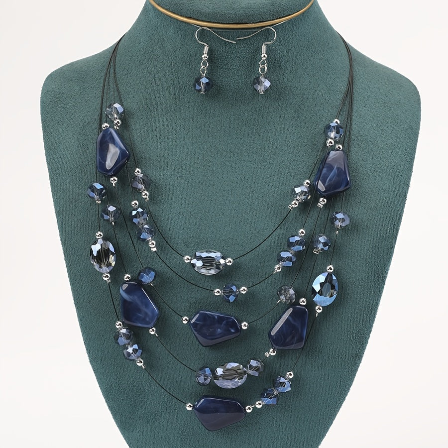 Boho Punk Jewelry Set Geometric Resin Beaded Necklace and Earrings for Women