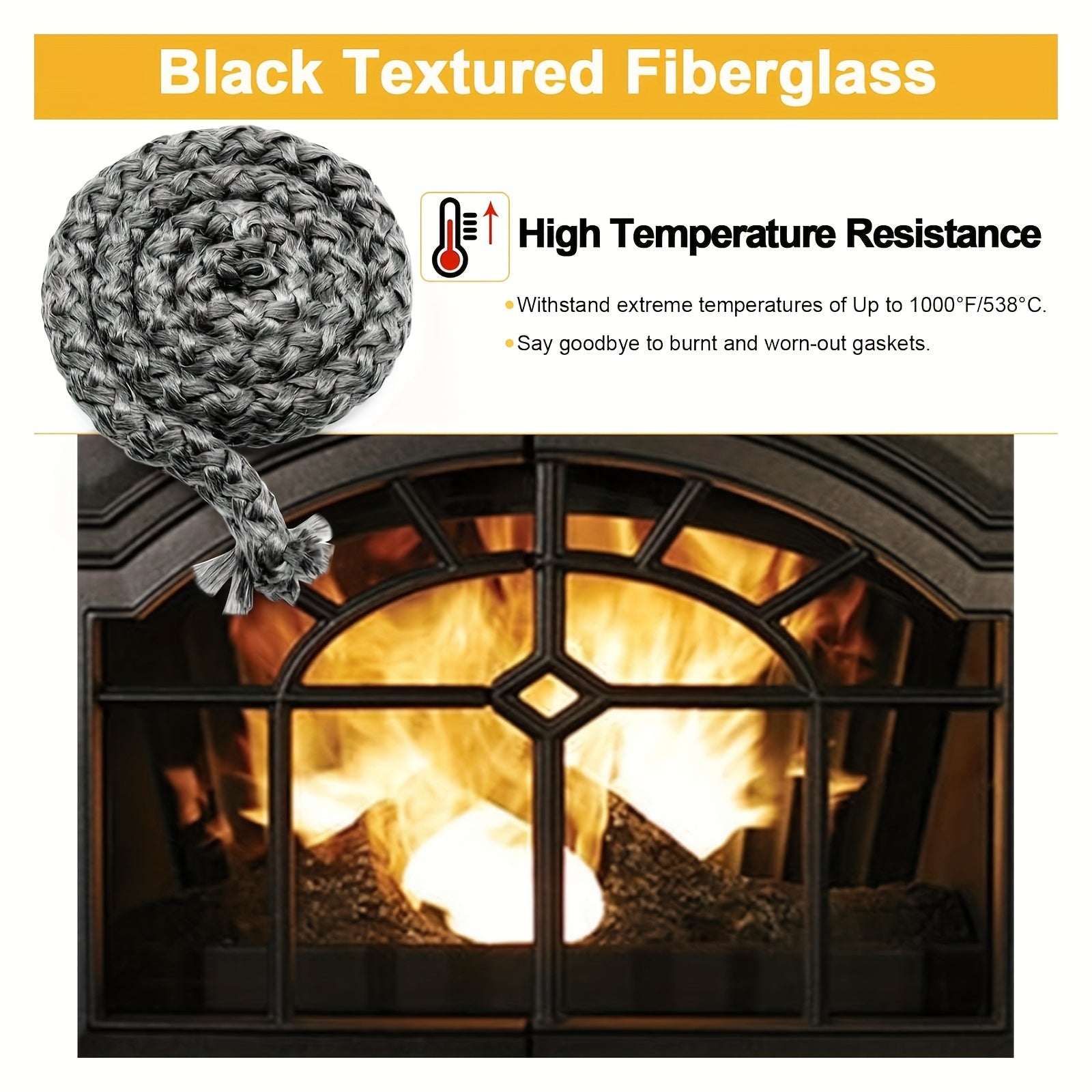 High-Temperature Graphite-Infused Glass Fiber Sealing Rope 2.54cm x 104.14cm Replacement Stove Seal