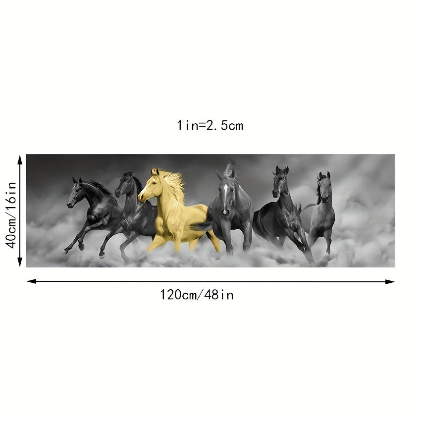 Golden Six Running Horses Canvas Wall Art for Animal Lovers and Home Decor