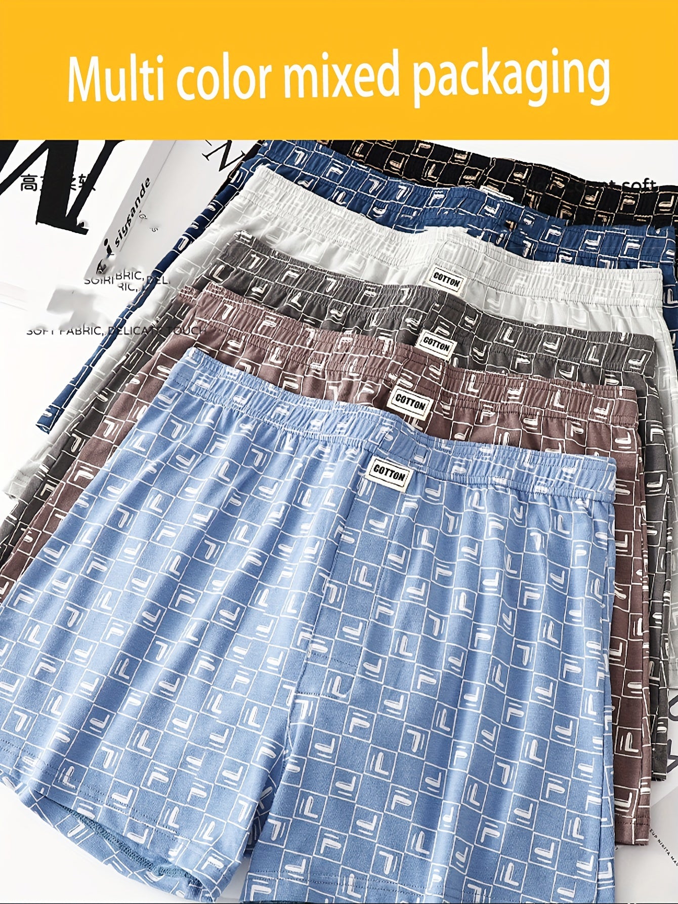 Men's Cotton Boxer Briefs 3 Pack Breathable Plaid Denim-Style Patterns Comfortable Elastic Waist