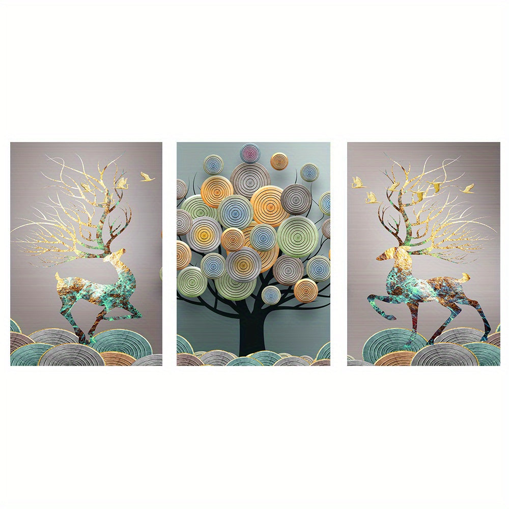 Frameless Canvas Wall Art Set of 3 Chinese Feng Shui Tree Portrait Decor for Living Room 15.7x23.6 Inches