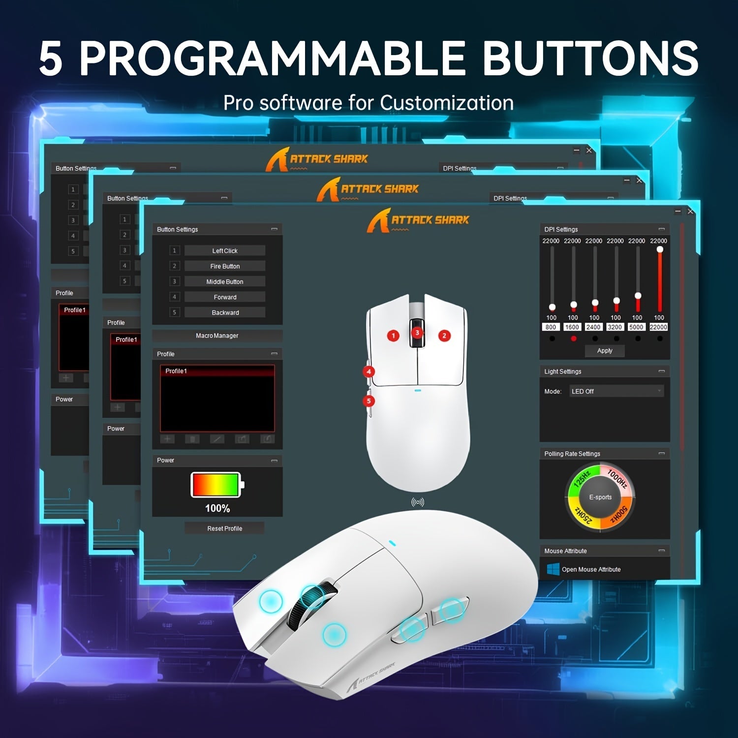 Attack Shark X11 Superlight Gaming Mouse: 59 г беспроводная с RGB подсветкой, 22000 DPI, 5 программируемых кнопок - Идеально для геймеров