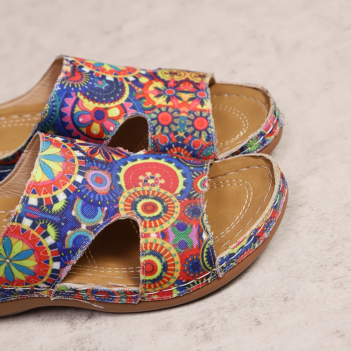 Women's Floral Print Slip-On Sandals - Lightweight, Breathable, Open Toe