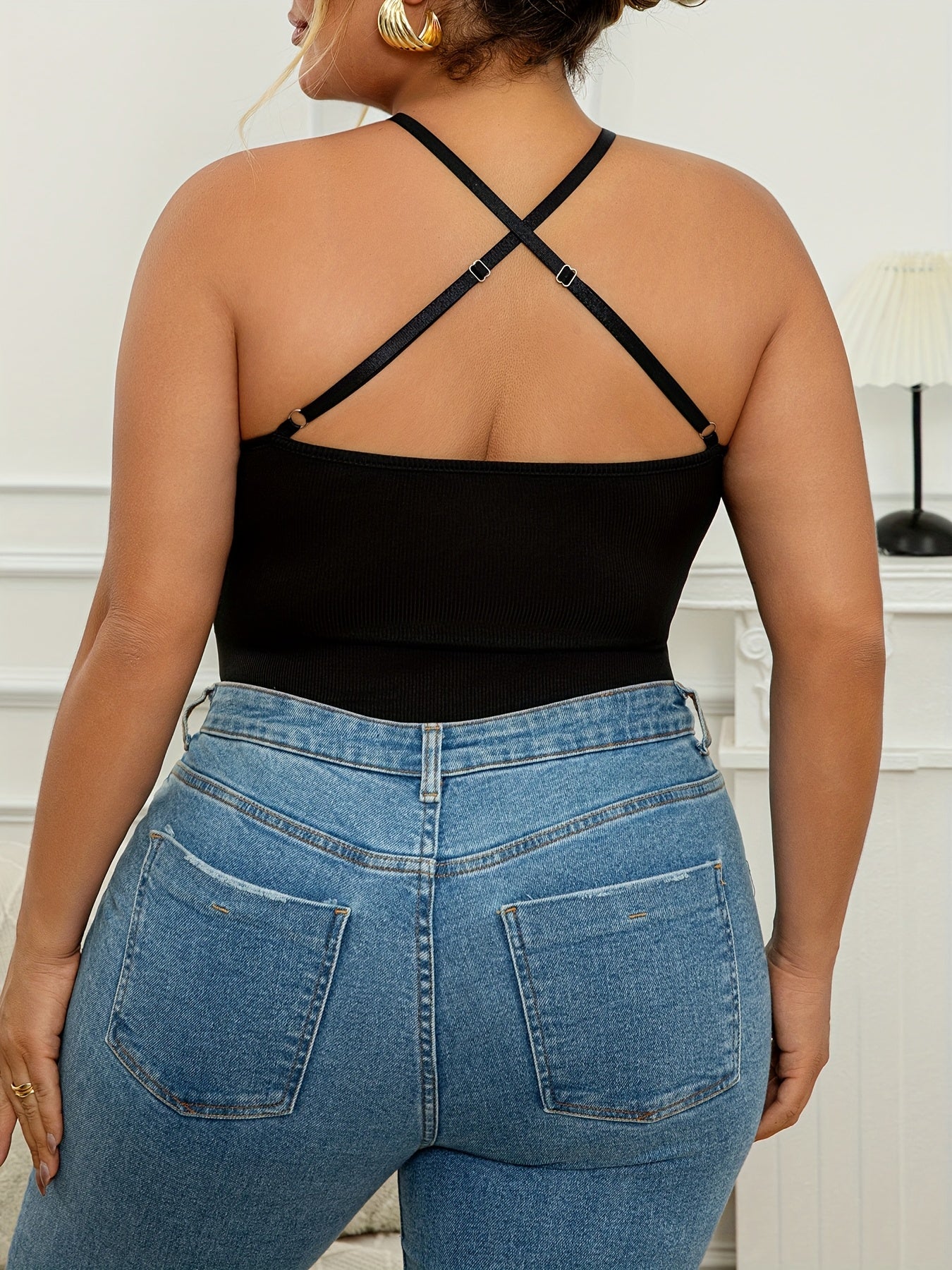 Plus Size Women’s Mesh Panel Cross-Strap Beach Swimsuit Jumpsuit