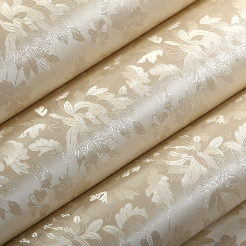 2 Rolls Waterproof PVC Wallpaper European Floral Cream Background Leaf Pattern Reusable for Living Room Bedroom