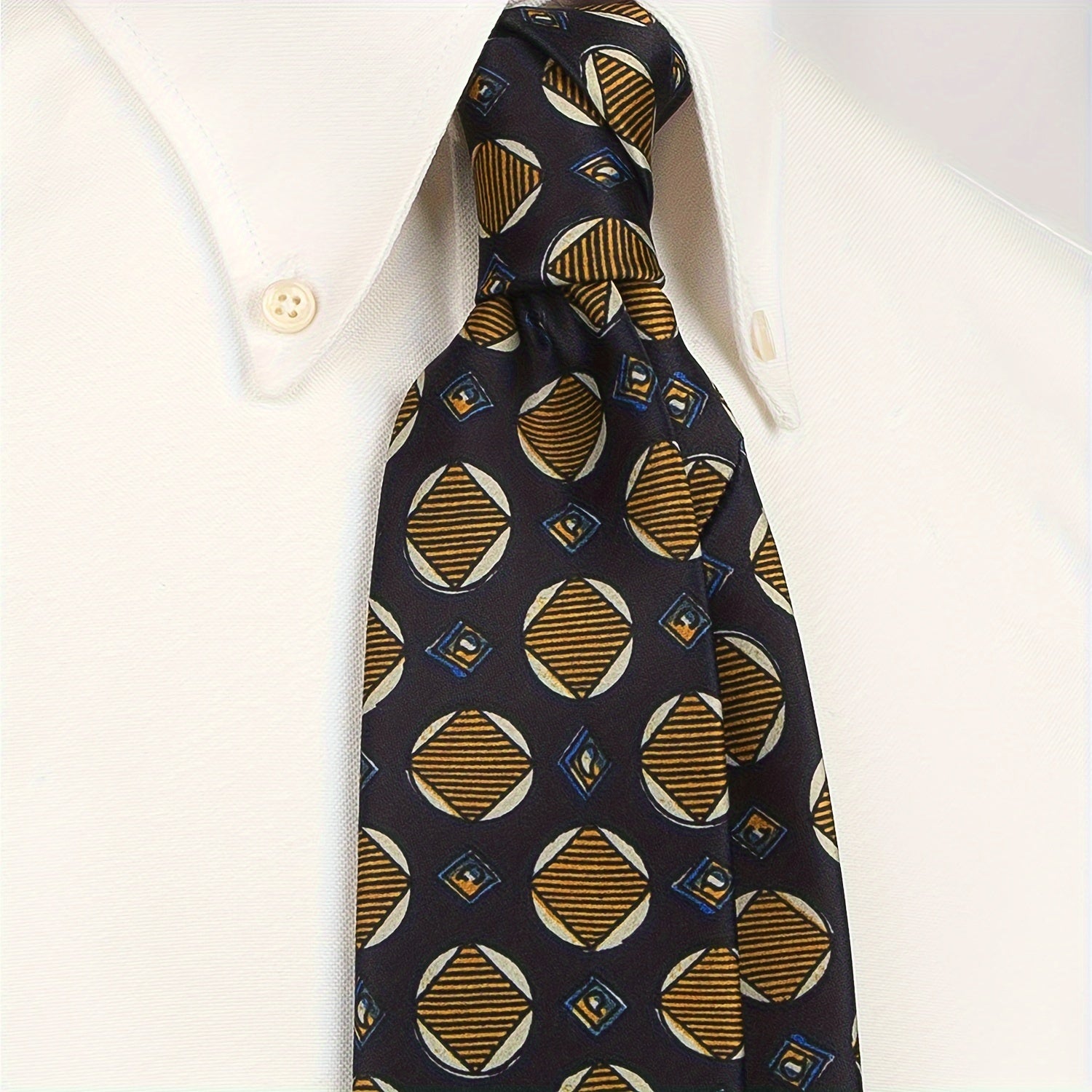 Men's Vintage Print Polyester Necktie with Abstract Geometric and Floral Pattern for Casual Street Style